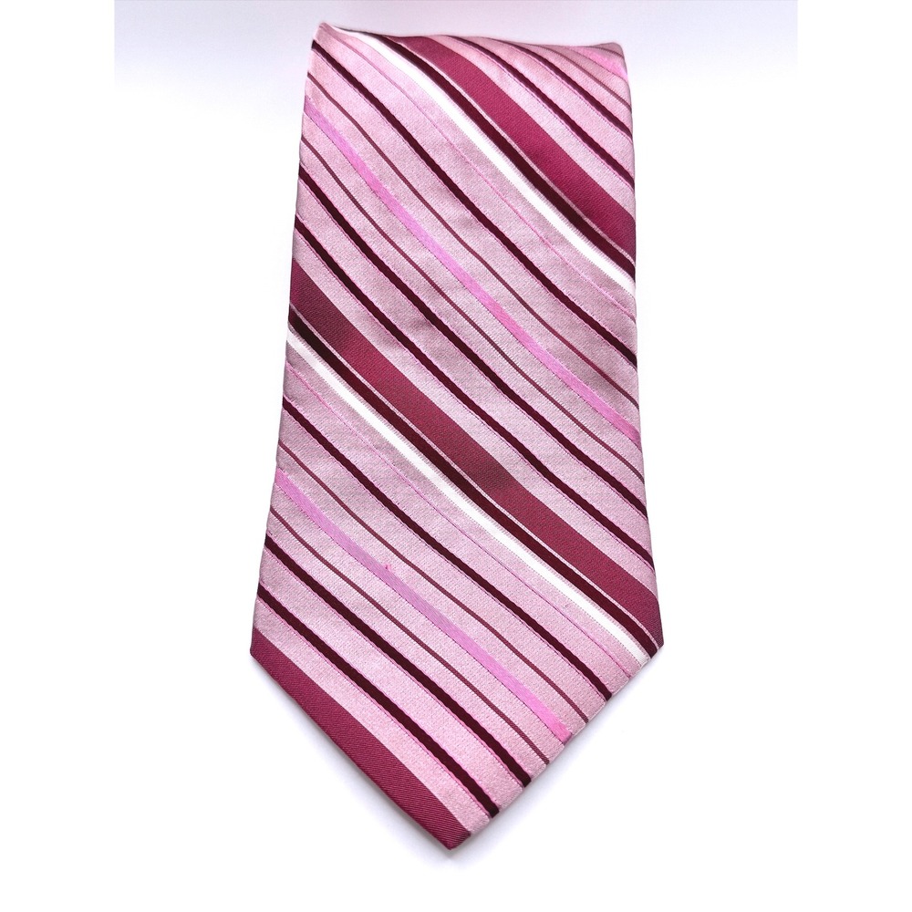 DKNY Necktie Silk Striped Burgundy‎ Pink White Professional Business Casual